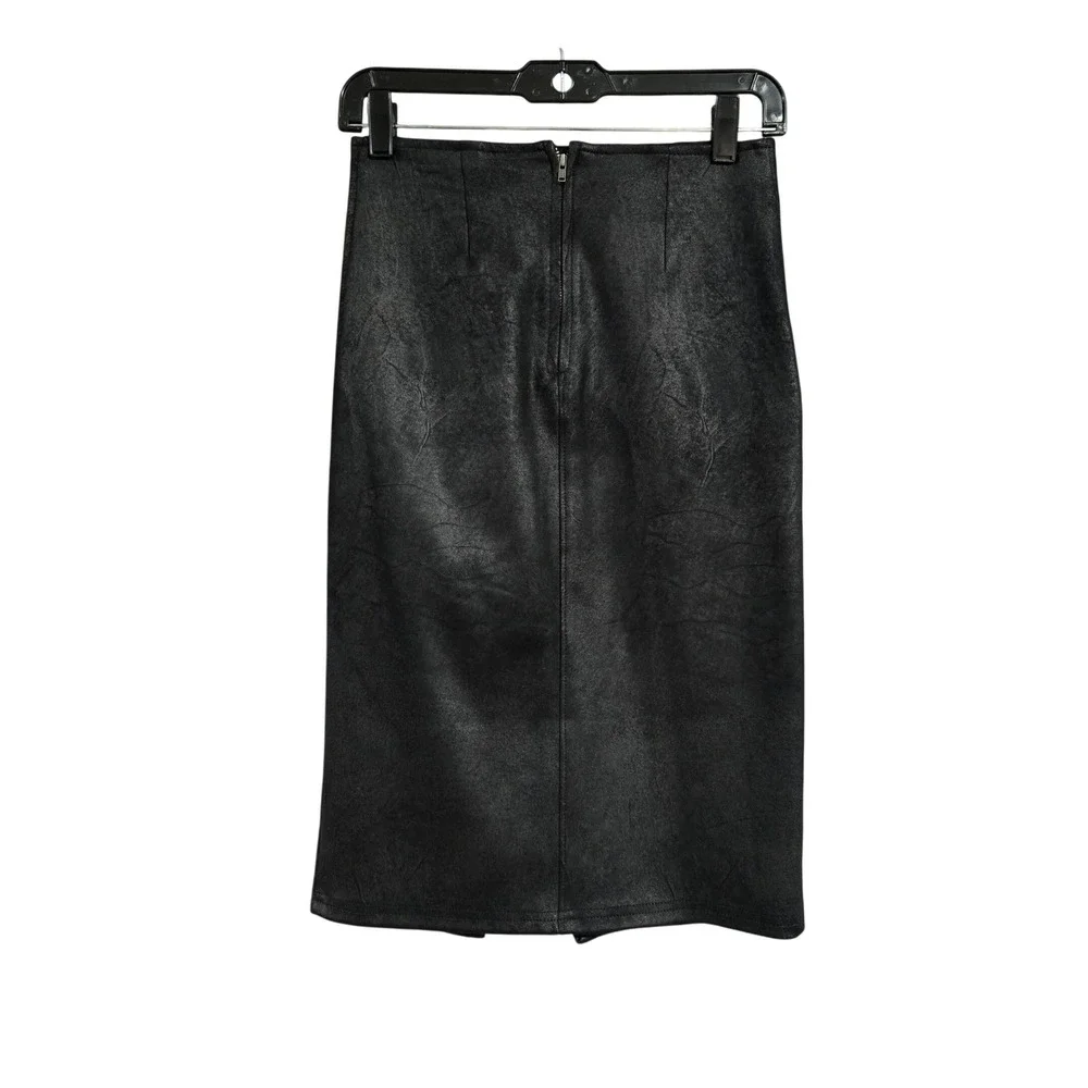 Free People Whitney Faux Leather Wrap Midi Slit Skirt Black Women's Size XS